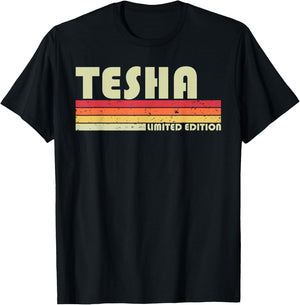 TESHA Name Personalized Retro Vintage 80s 90s Birthday T-Shirt - T-Shirt | Black