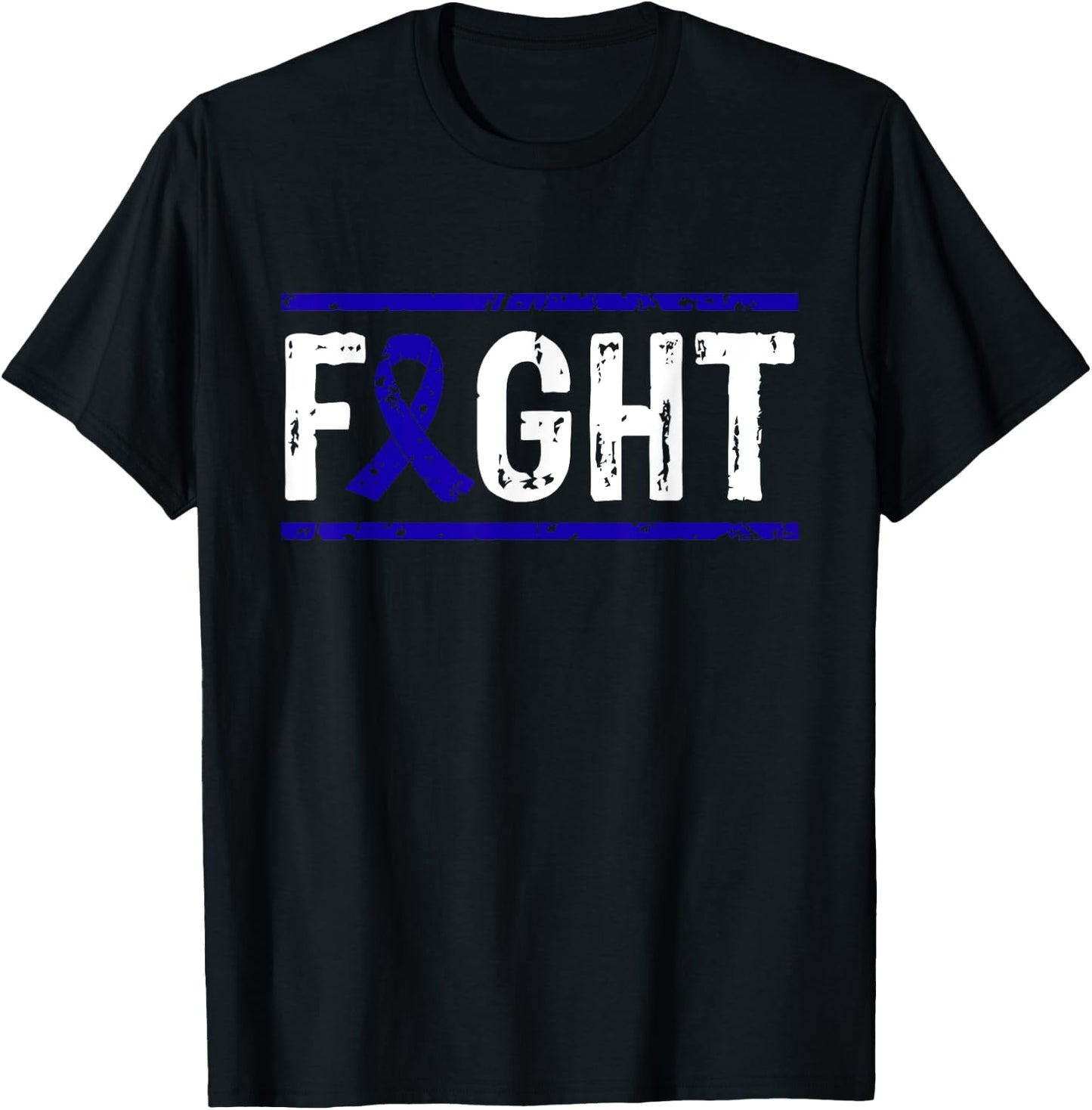 Rectal Cancer Awareness Fight Cancer Blue Ribbon T-Shirt - T-Shirt | Black