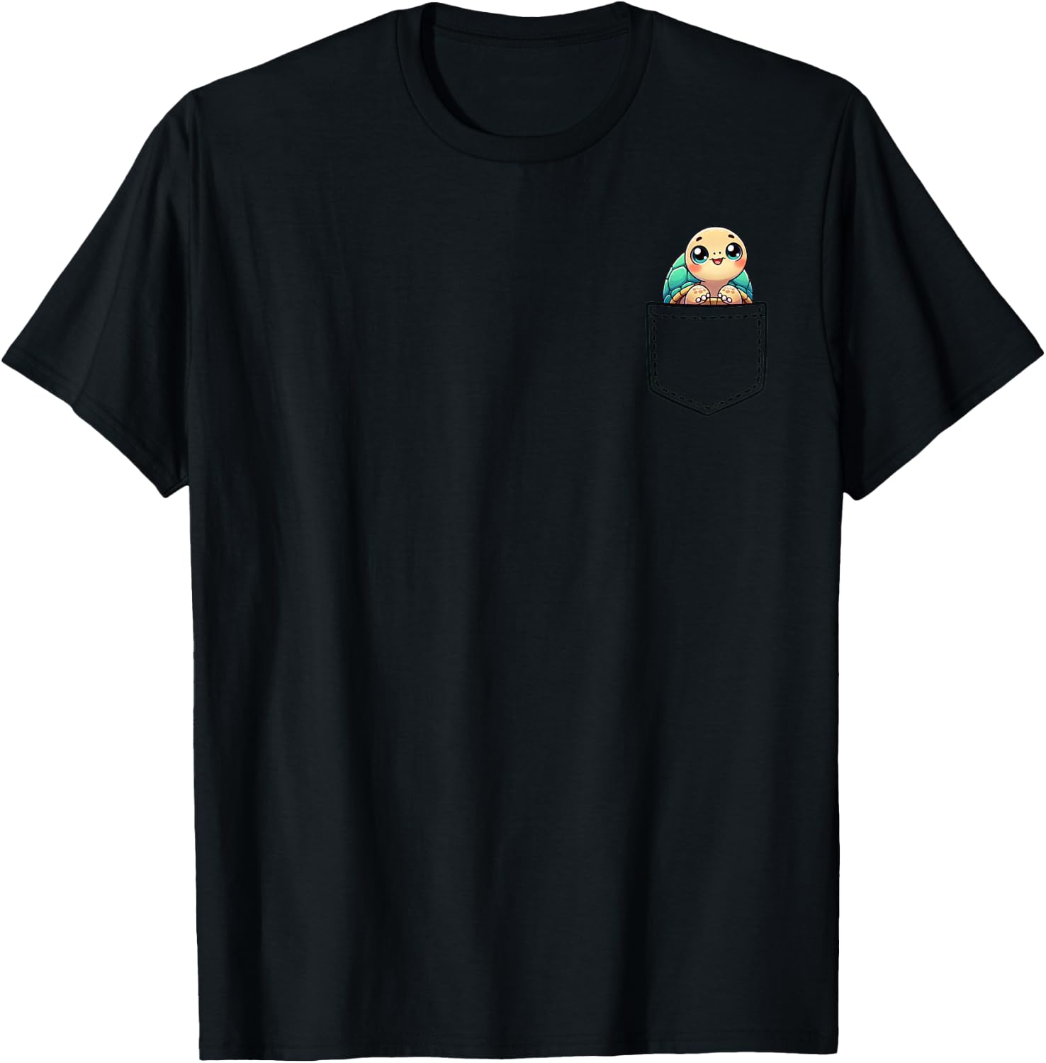 Cute Turtle Pocket Kawaii Animal Lover Graphic Art T-Shirt - T-Shirt | Black