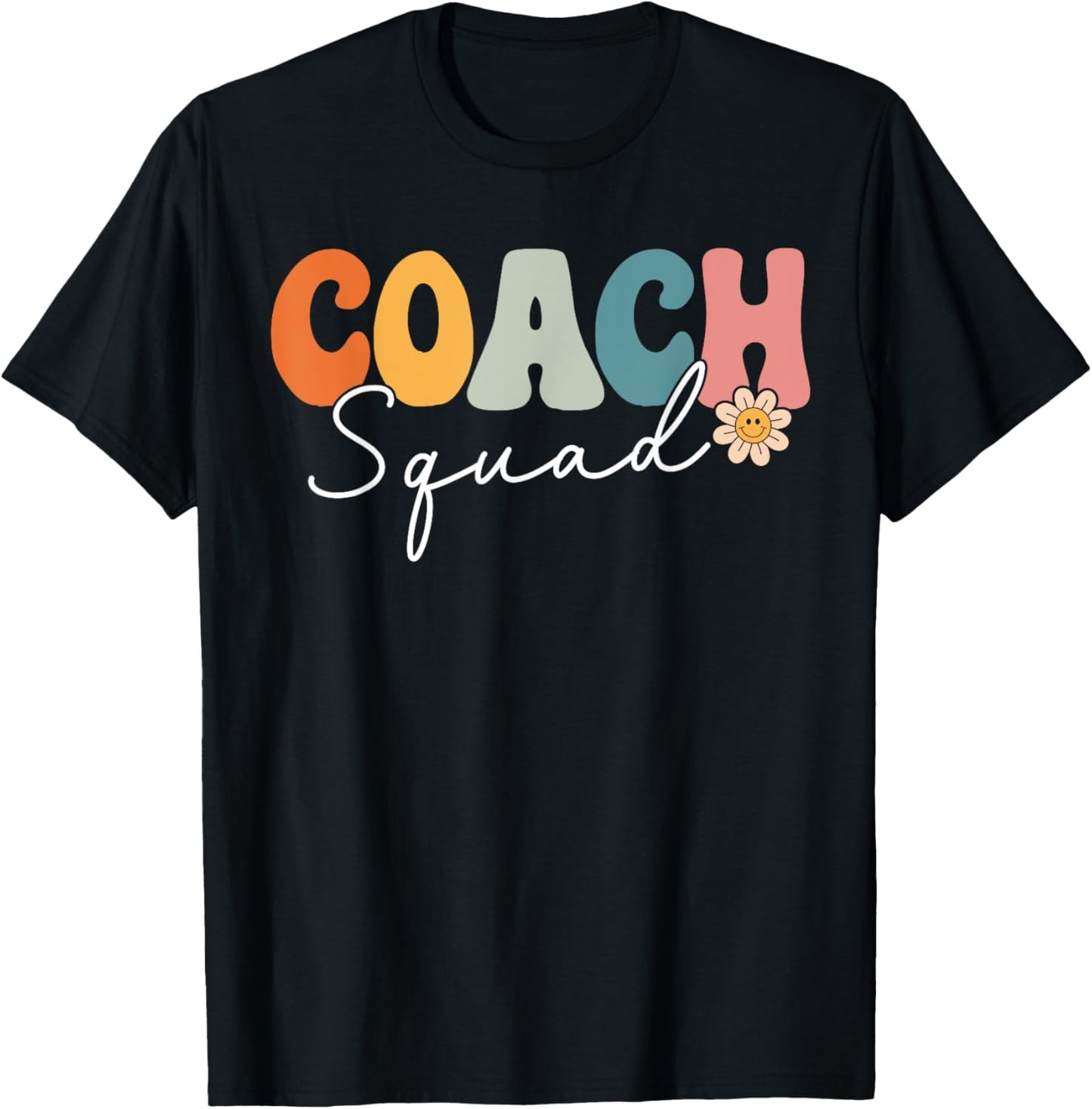 Coach Squad Team Retro Groovy Vintage First Day Of School T-Shirt - T-Shirt | Black
