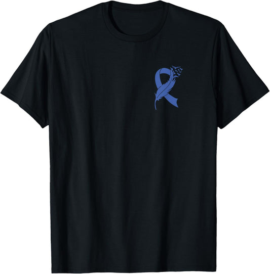 Colon Cancer Awareness Blue Ribbon Colorectal Warrior T-Shirt - T-Shirt | Black