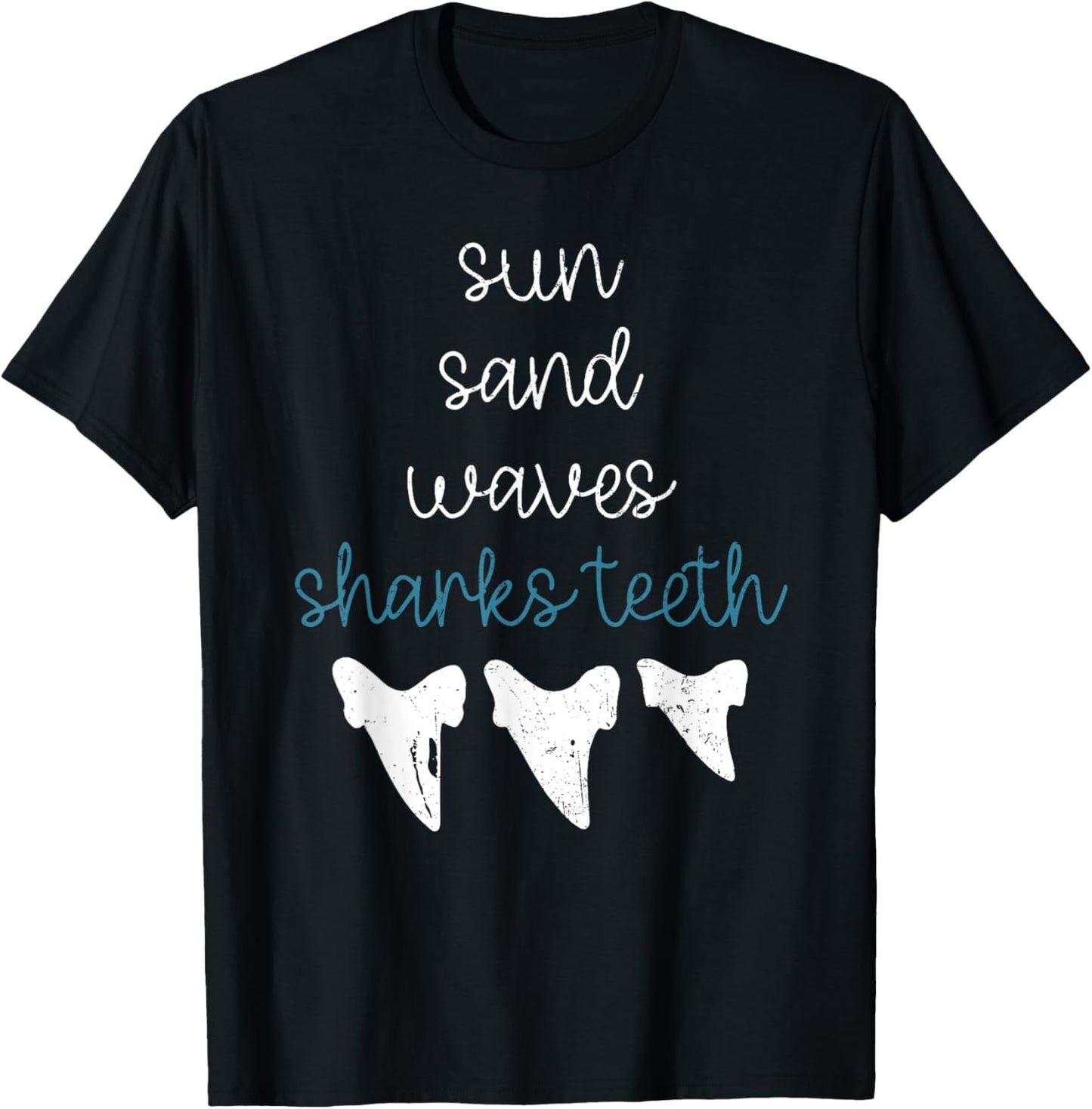 Sun Sand Waves Sharks Teeth Funny Shark Lover Grunge T-Shirt - T-Shirt | Black