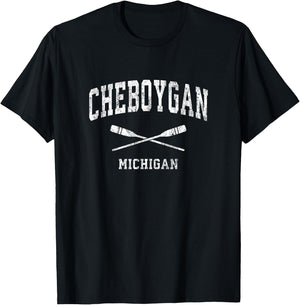 Cheboygan Michigan Vintage Nautical Paddles Sports Oars T-Shirt - T-Shirt | Black