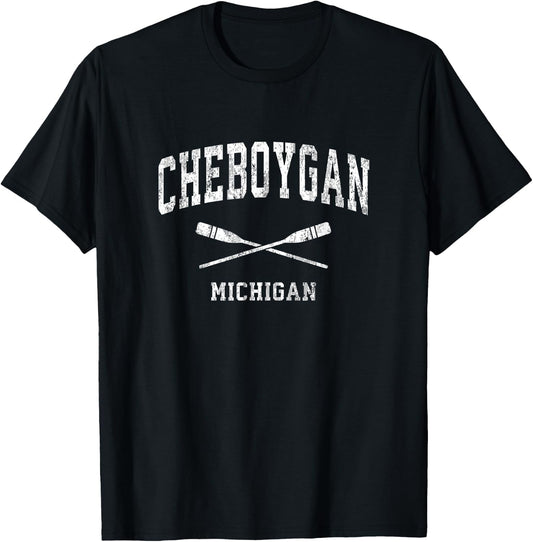 Cheboygan Michigan Vintage Nautical Paddles Sports Oars T-Shirt - T-Shirt | Black