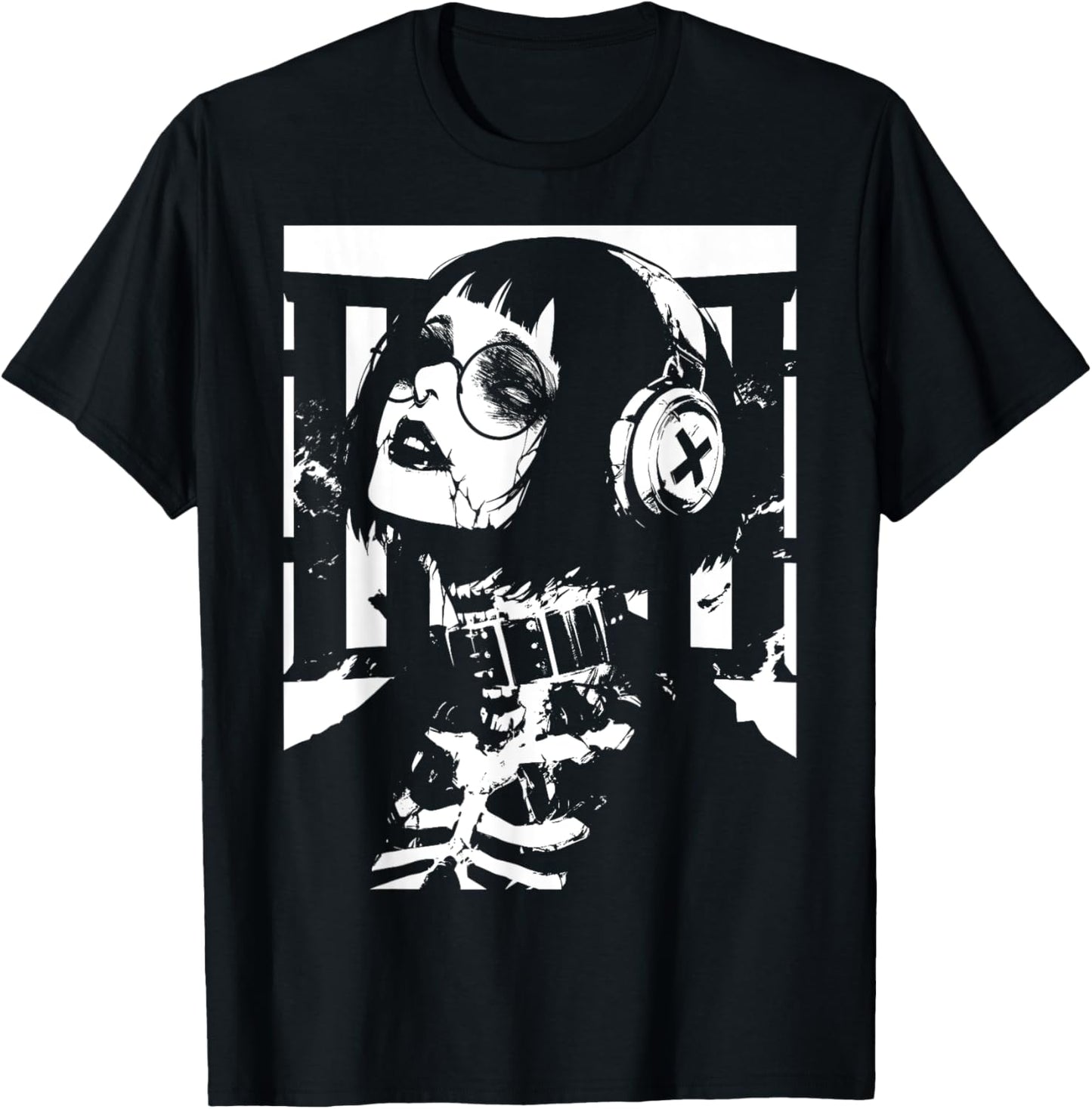 Horror Techwear Ghoul Girl Cybergoth Gothic Anime Manga T-Shirt - T-Shirt | Black