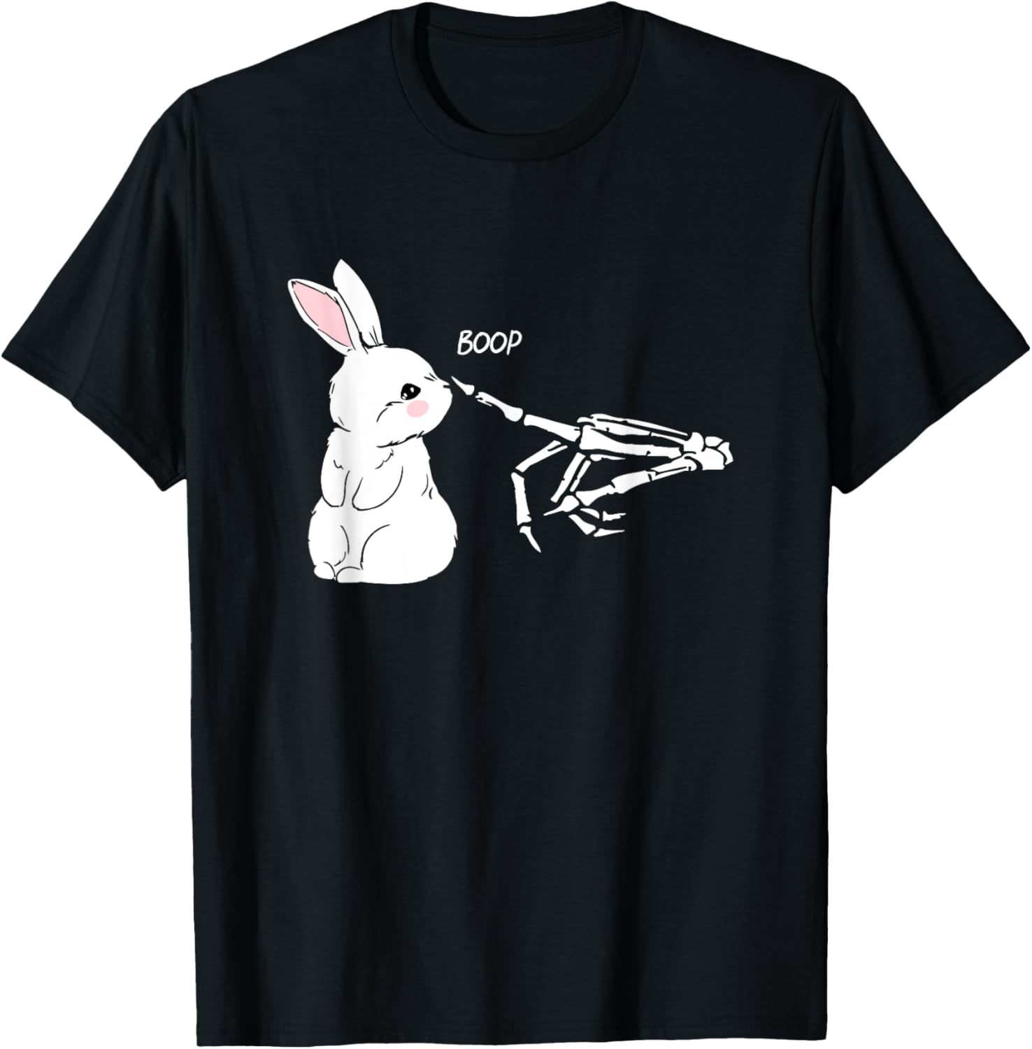 Skeleton Hand Boop Bunny Rabbit Funny Easter Day T-Shirt - T-Shirt | Black