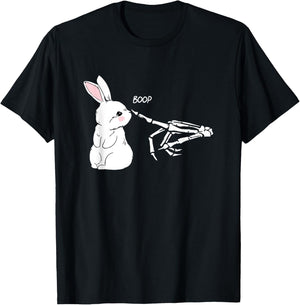 Skeleton Hand Boop Bunny Rabbit Funny Easter Day T-Shirt - T-Shirt | Black