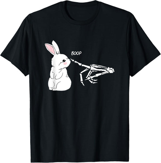 Skeleton Hand Boop Bunny Rabbit Funny Easter Day T-Shirt - T-Shirt | Black