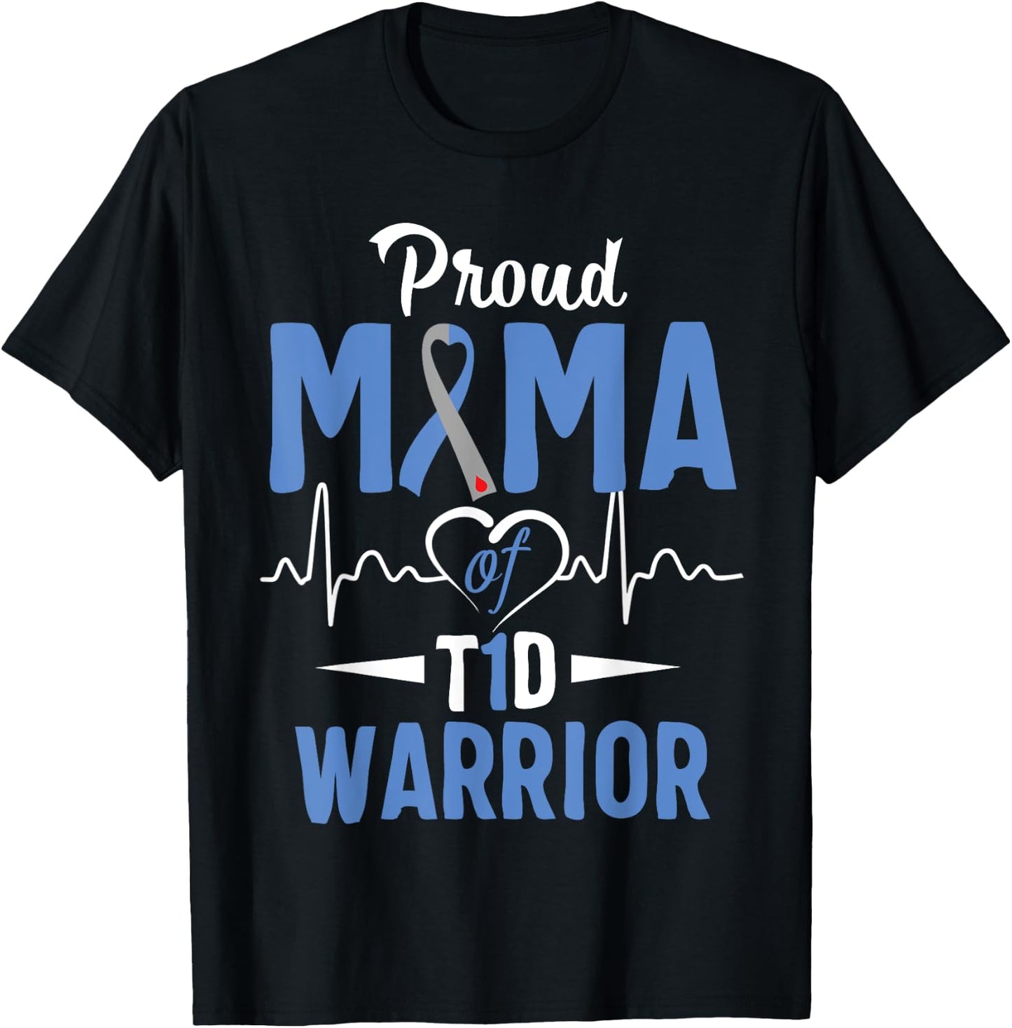 T1D Proud Mama Diabetes Awareness Type 1 Insulin Pancreas T-Shirt - T-Shirt | Black