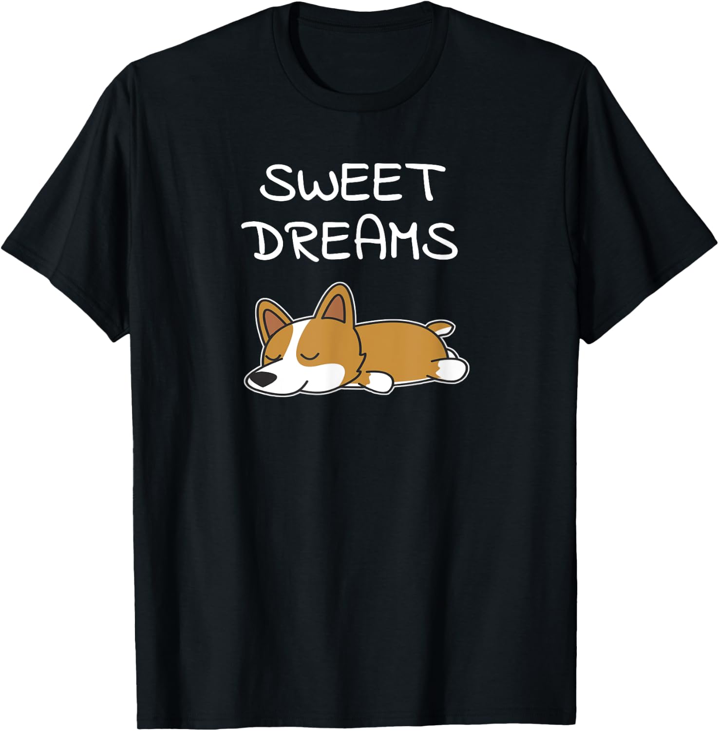 Sweet Dreams Sleeping Corgi Dog Quote Pajamas for Bedtime T-Shirt - T-Shirt | Black