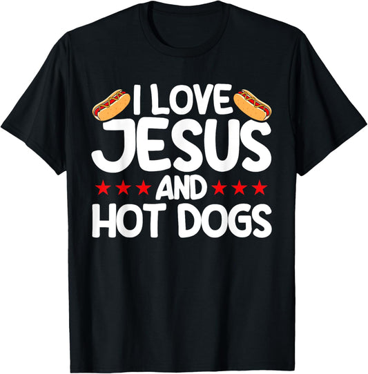 Hot Dog Adult I Love Jesus And Hot Dogs T-Shirt - T-Shirt | Black