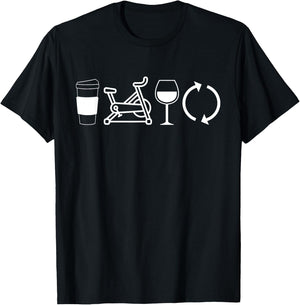 Coffee Spin Wine Repeat Funny Spinning Class Workout Gym T-Shirt - T-Shirt | Black