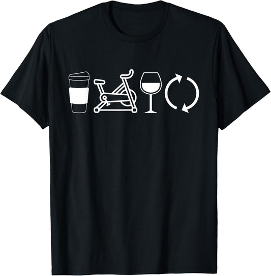 Coffee Spin Wine Repeat Funny Spinning Class Workout Gym T-Shirt - T-Shirt | Black