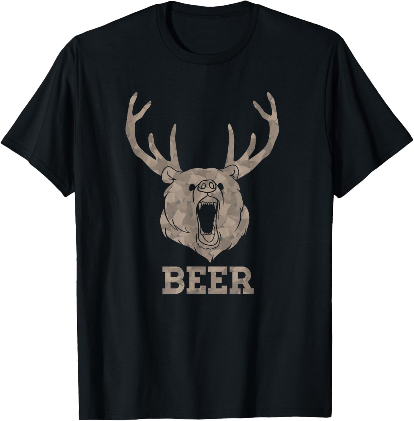 Bear Deer Beer Drinking Camo Antlers Hunting Camping Gift T-Shirt - T-Shirt | Black