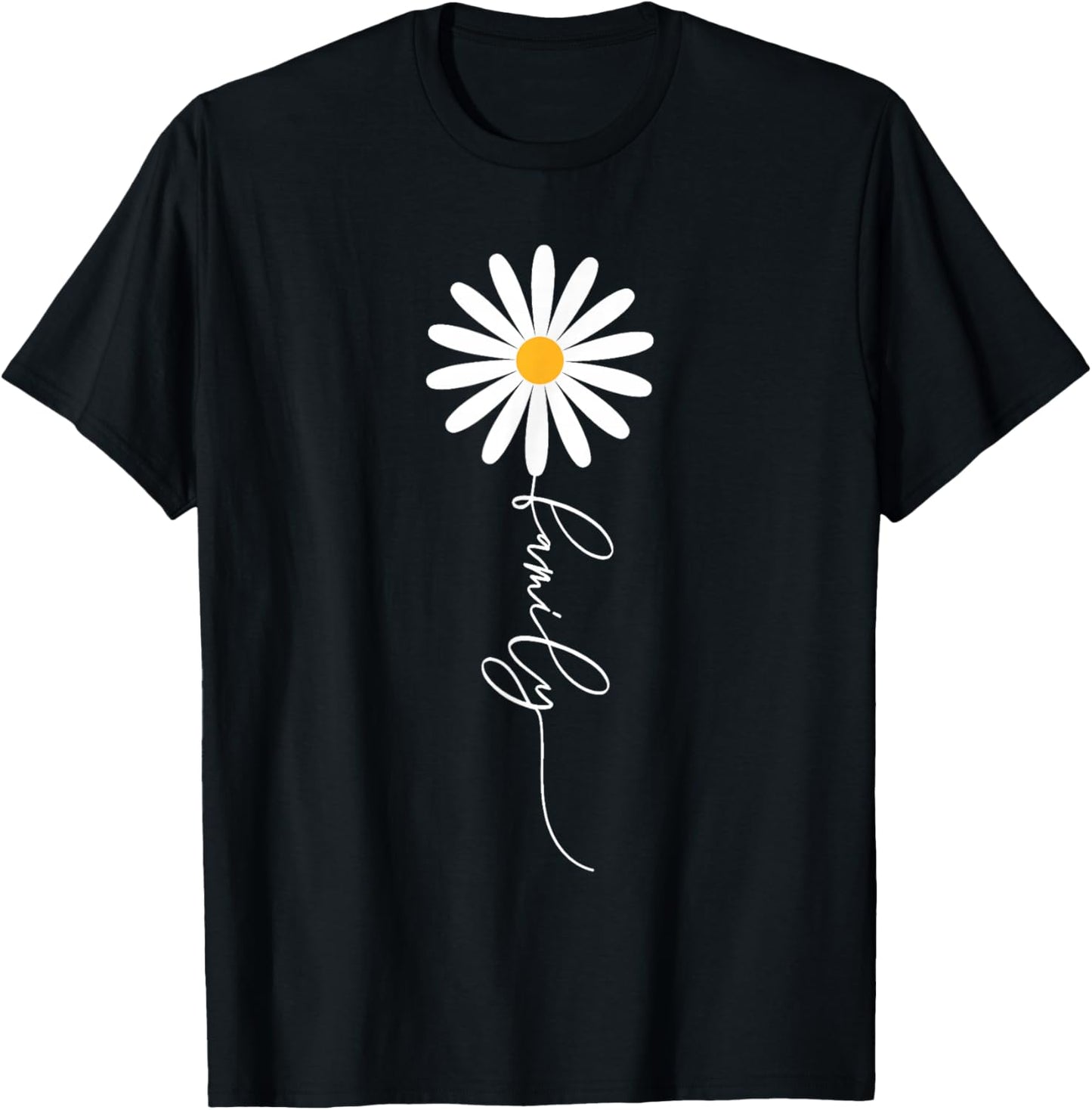 Elegant Wild Daisy Flower with stylish "family" text as stem T-Shirt - T-Shirt | Black