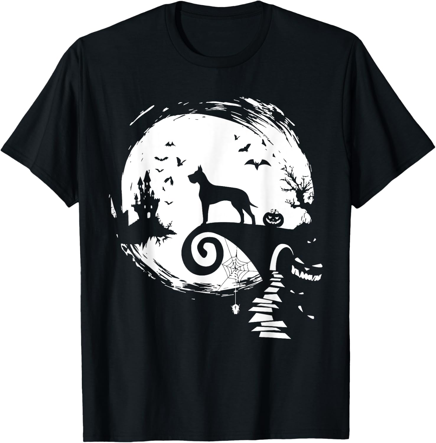 Great Dane Dog And Moon Halloween Costume Dog Lover Funny Women Kids T-Shirt - T-Shirt | Black