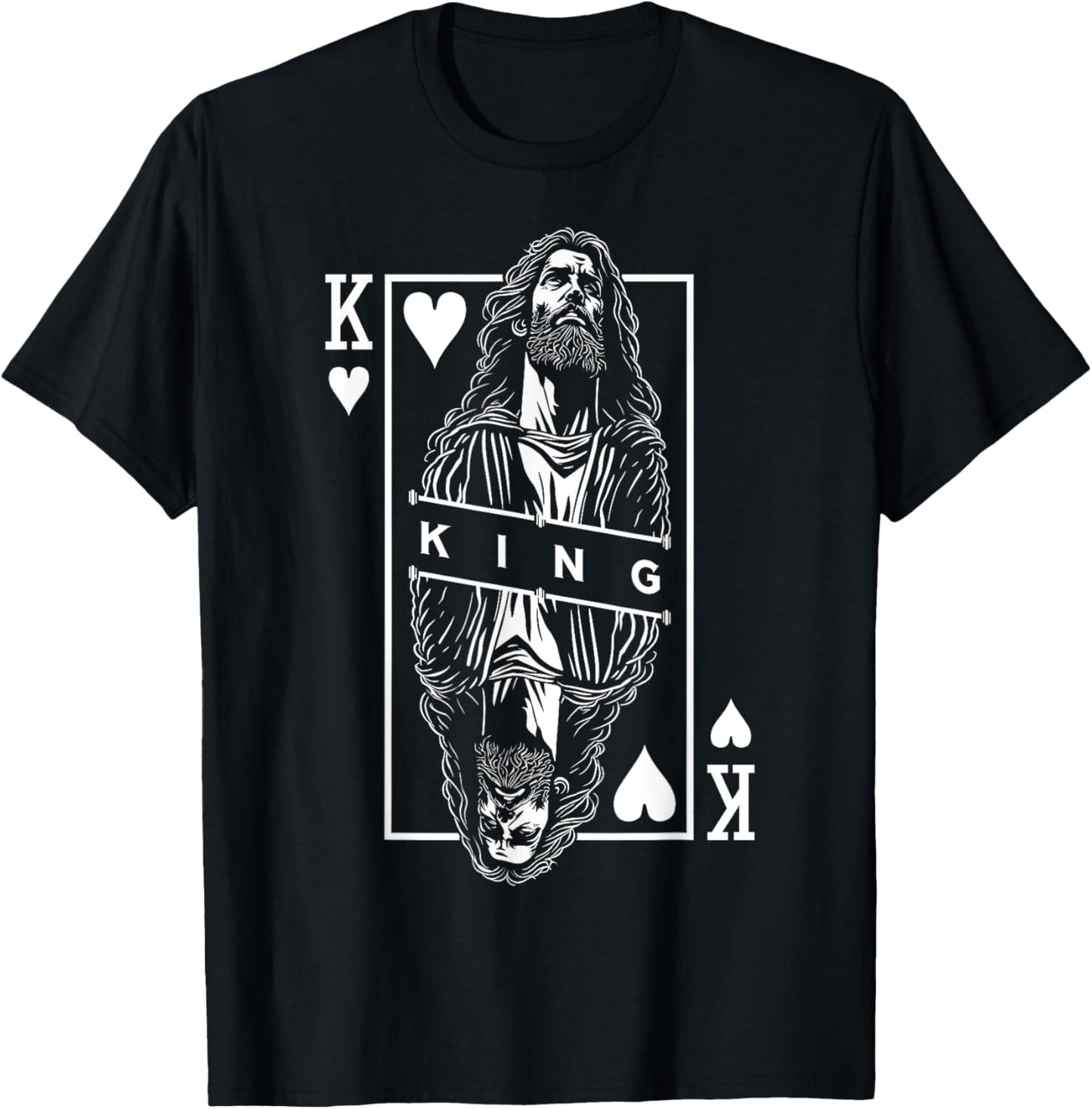 Jesus King Of Hearts Faith In Christ Christian Playing Card T-Shirt - T-Shirt | Black
