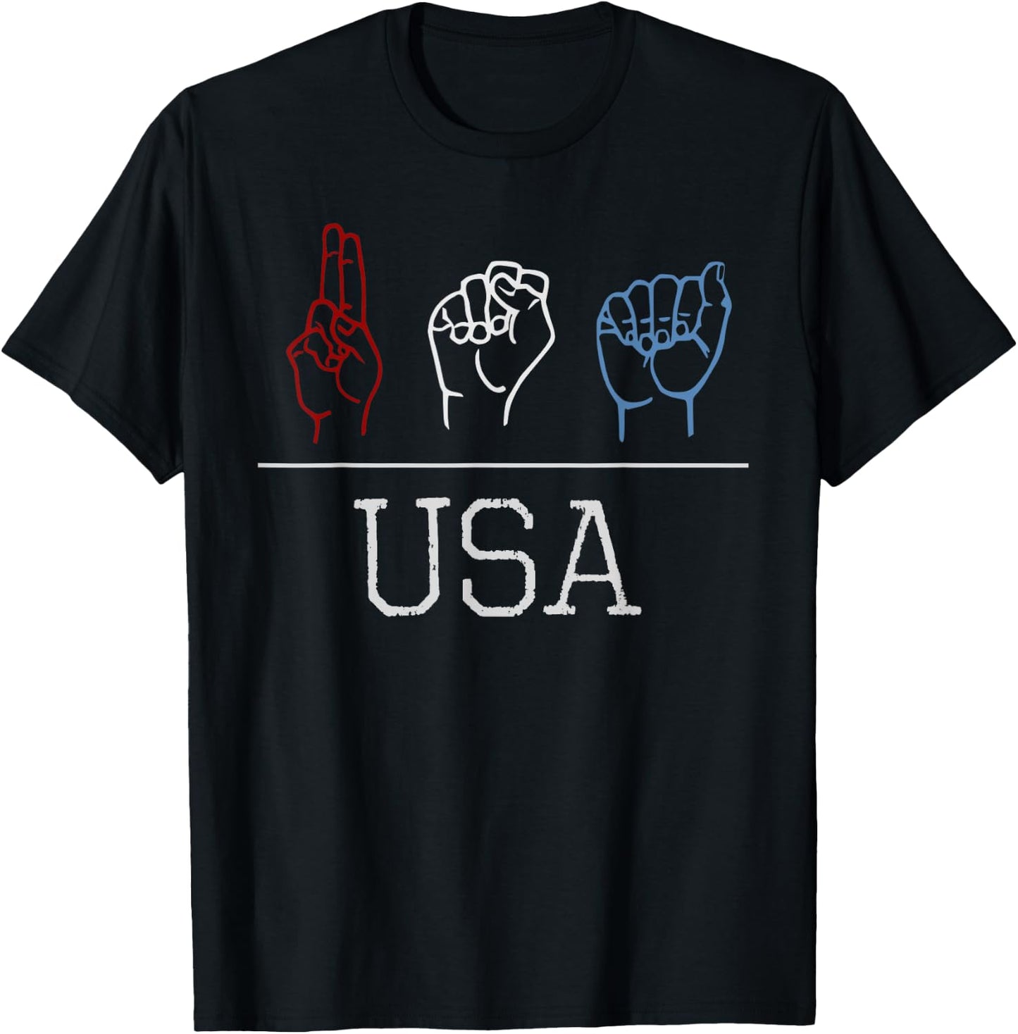 Deaf Pride Patriotic USA Red White & Blue ASL Sign Language Women Kids Men T-Shirt - T-Shirt | Black