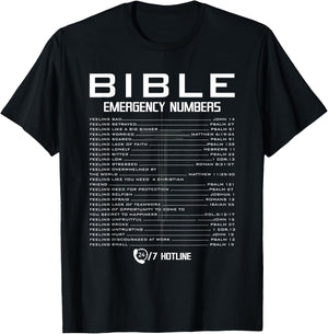 Bible Emergency Hotline Numbers 24/7 Hotline Cool Christian T-Shirt - T-Shirt | Black