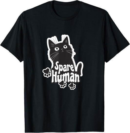 Funny Cats Spare Human, Cat Owners, Couples Move in Day Cat T-Shirt - T-Shirt | Black