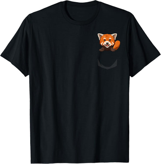 Red Panda Pocket Red Panda Peeking Out Pocket Red Panda T-Shirt - T-Shirt | Black