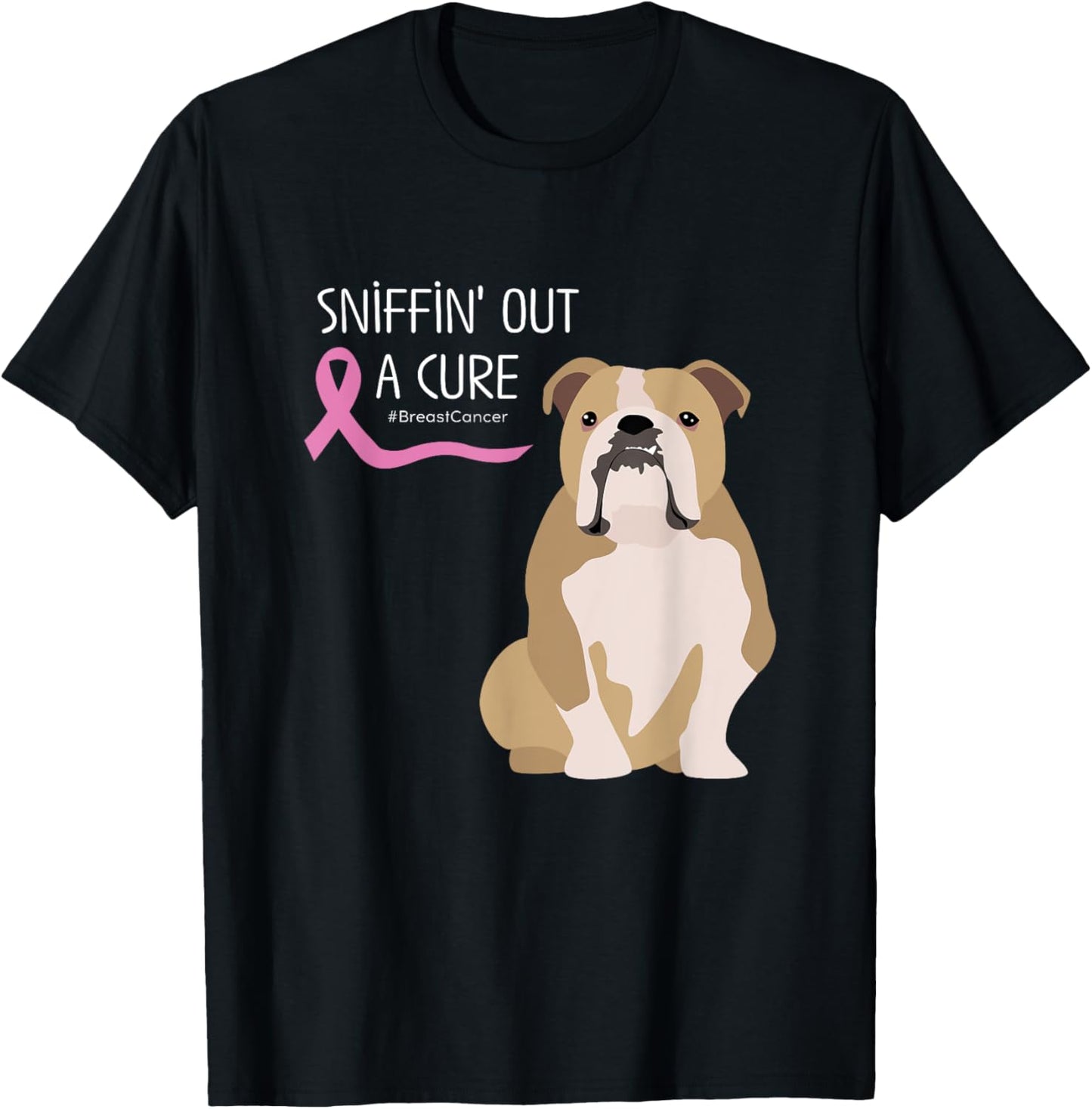 English Bulldog Dog Lover Breast Cancer Awareness T-Shirt - T-Shirt | Black