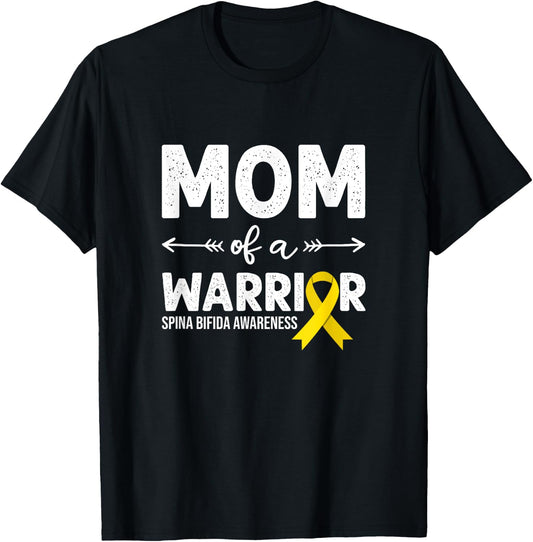 Mom Of A Warrior, Yellow Ribbon Spina Bifida Awareness T-Shirt - T-Shirt | Black