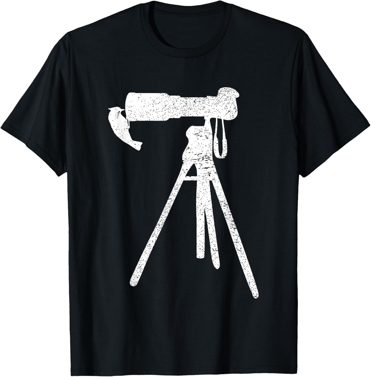 Retro Vintage Distressed Bird Photographer Wildlife Print T-Shirt - T-Shirt | Black