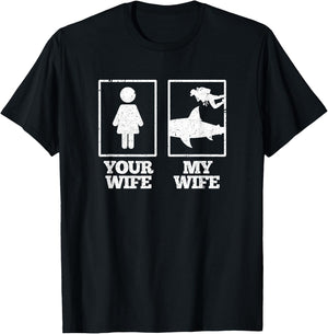 My Wife Diving Shark Ocean Freediving Sea Apnea Dive T-Shirt - T-Shirt | Black