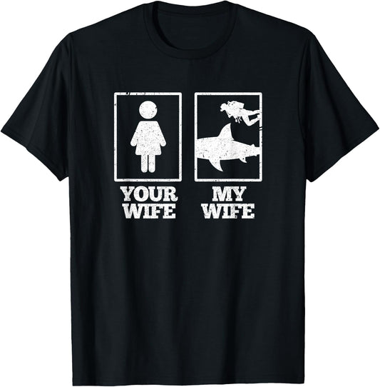 My Wife Diving Shark Ocean Freediving Sea Apnea Dive T-Shirt - T-Shirt | Black
