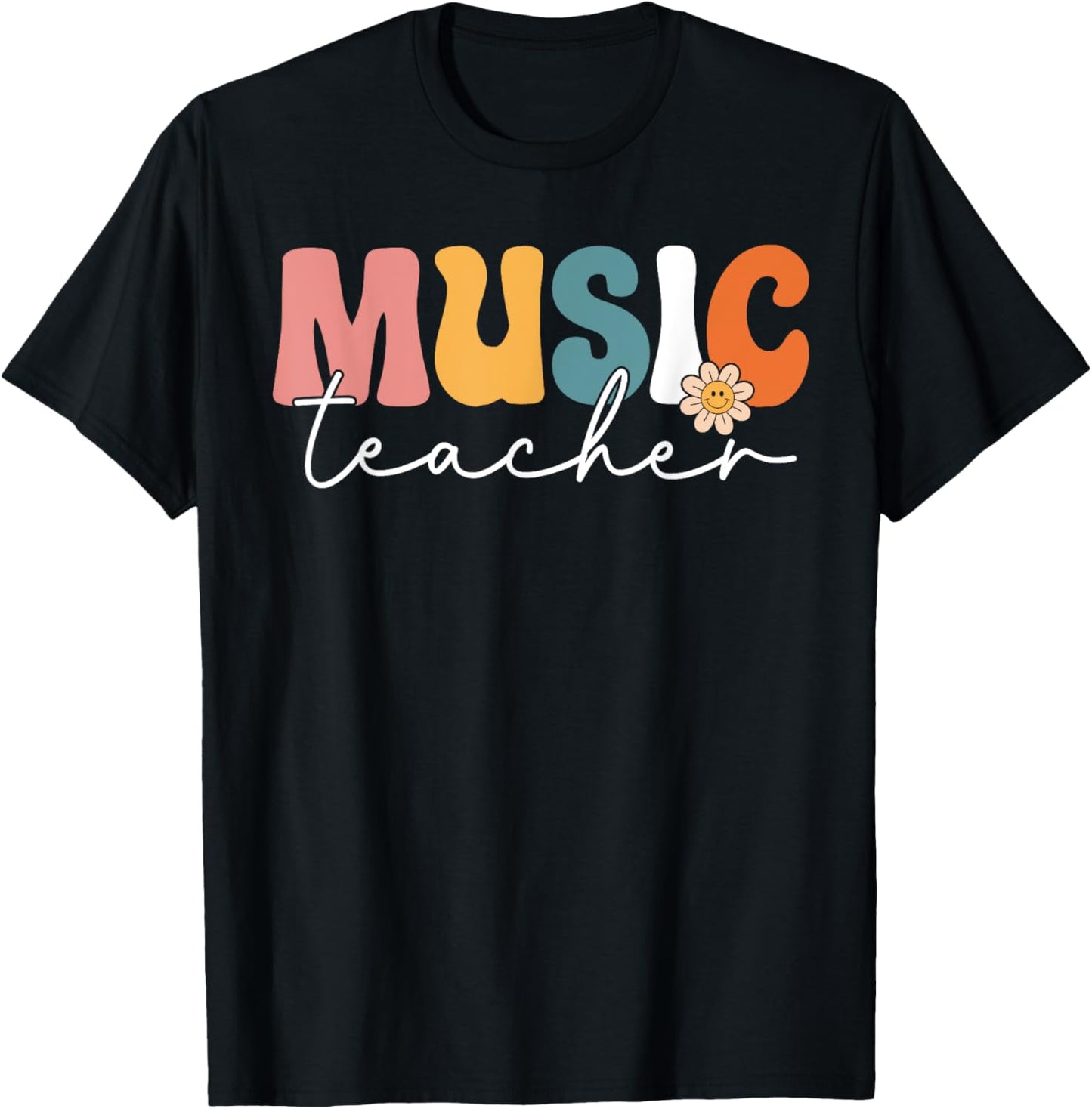 Music Teacher Team Retro Groovy Vintage First Day Of School Women Girls Kids T-Shirt - T-Shirt | Black