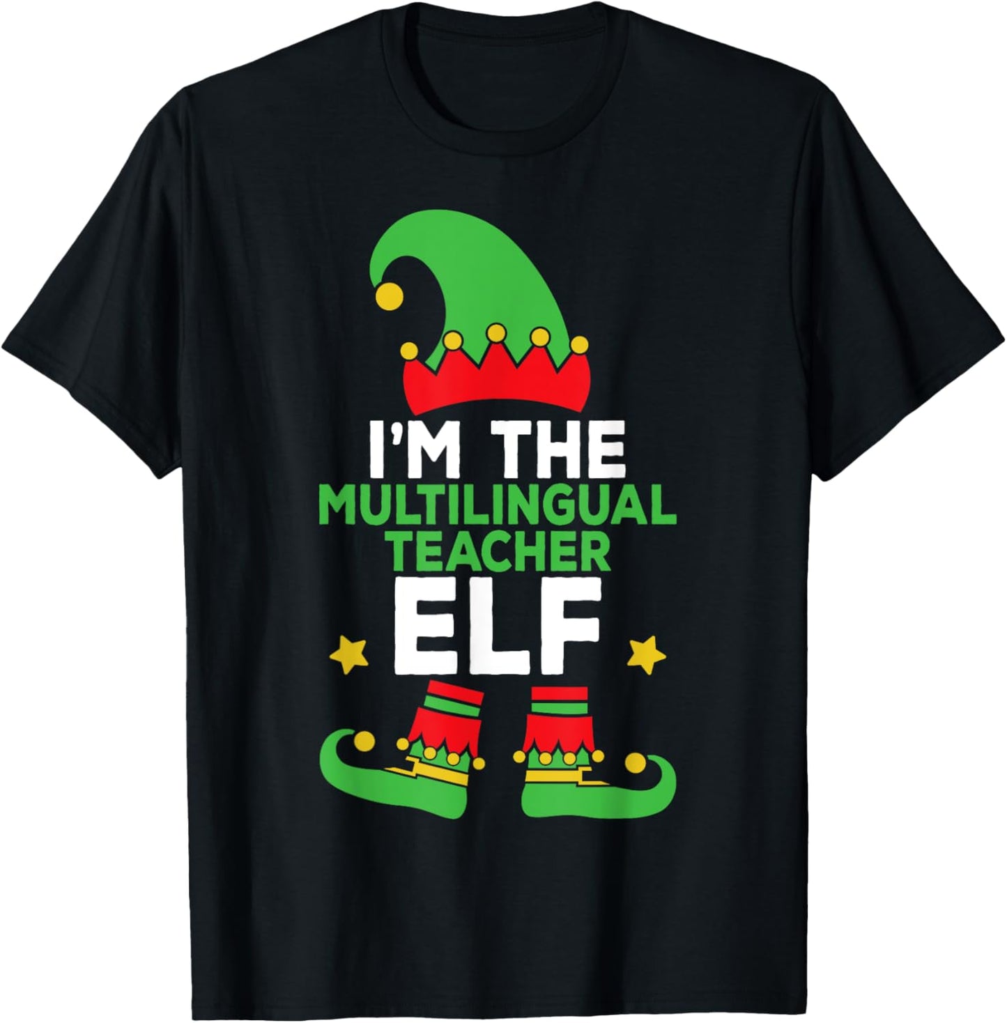 Multilingual Teacher Elf Family Holiday Matching Christmas T-Shirt - T-Shirt | Black