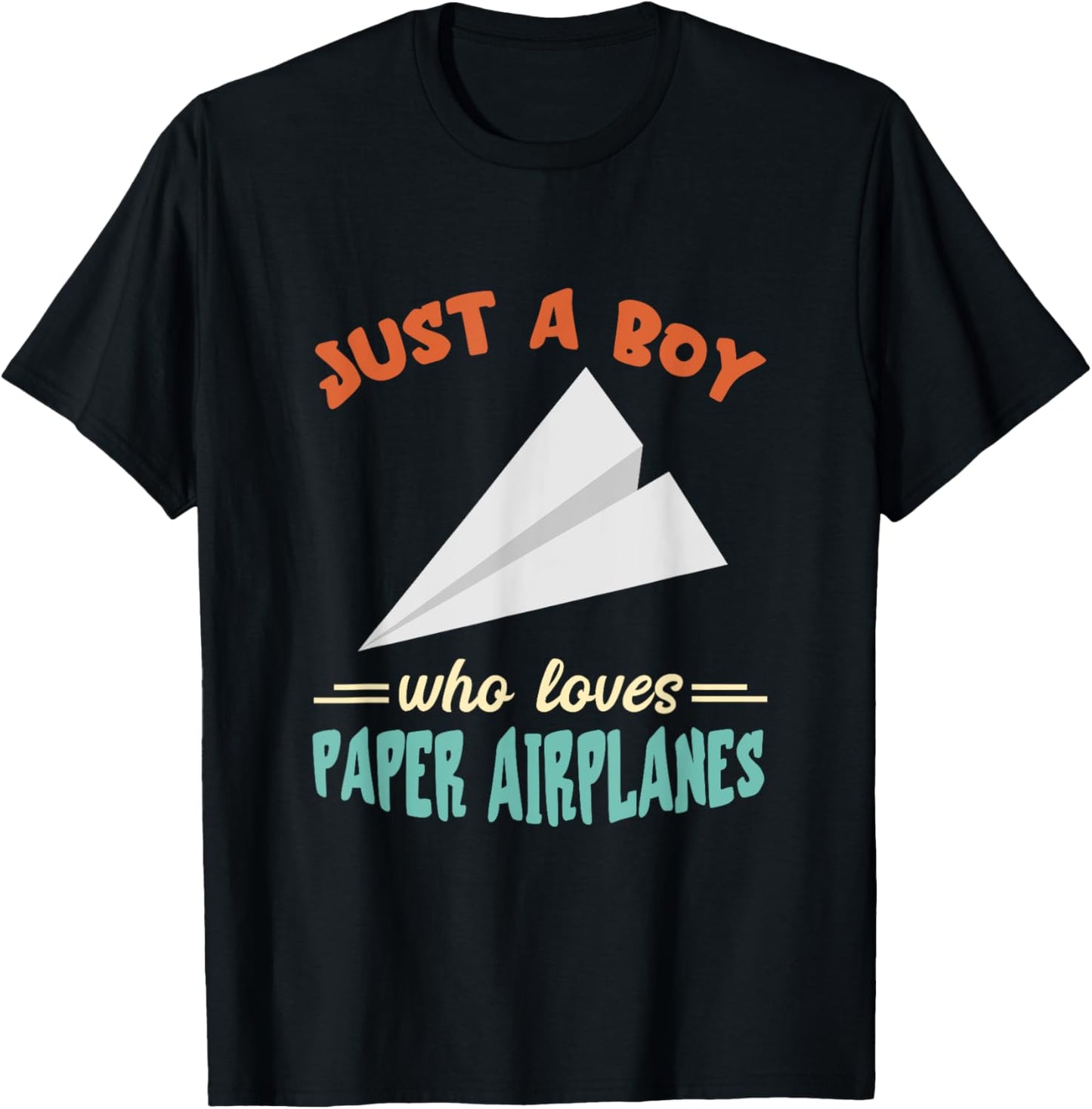 Paper Airplane Just A Boy Aircraft Paper Plane Aviation T-Shirt - T-Shirt | Black