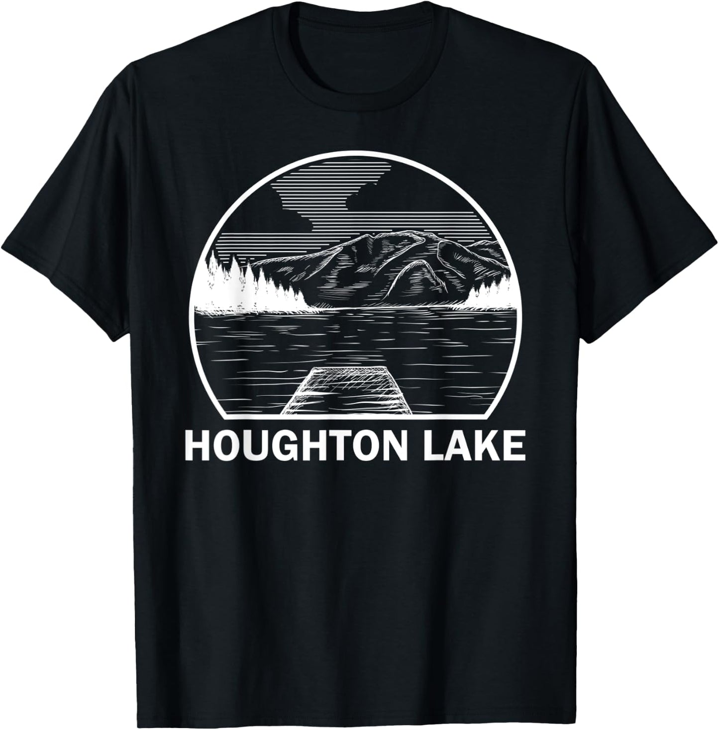 HOUGHTON LAKE MICHIGAN Funny Fishing Camping Summer Gift T-Shirt - T-Shirt | Black