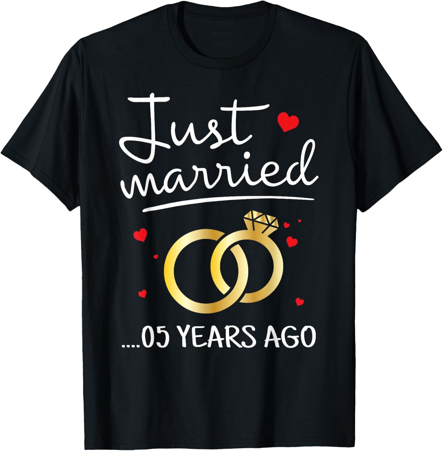 Just Married 5 Years Ago Funny Couple 5th Anniversary T-Shirt - T-Shirt | Black