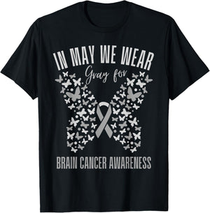 In May We Wear Gray Brain cancer Awareness Grey Ribbon T-Shirt - T-Shirt | Black