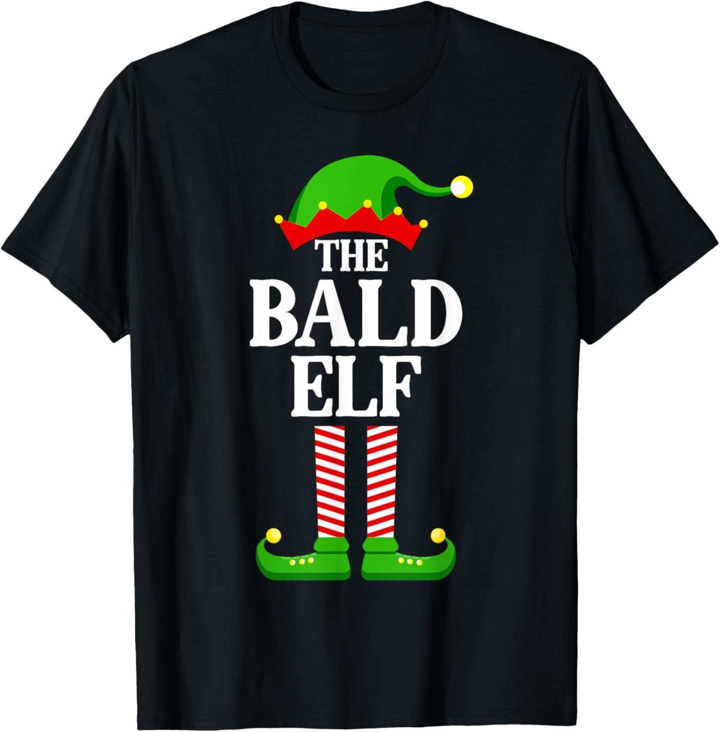 Bald Elf Family Matching Group Funny Christmas T-Shirt - T-Shirt | Black