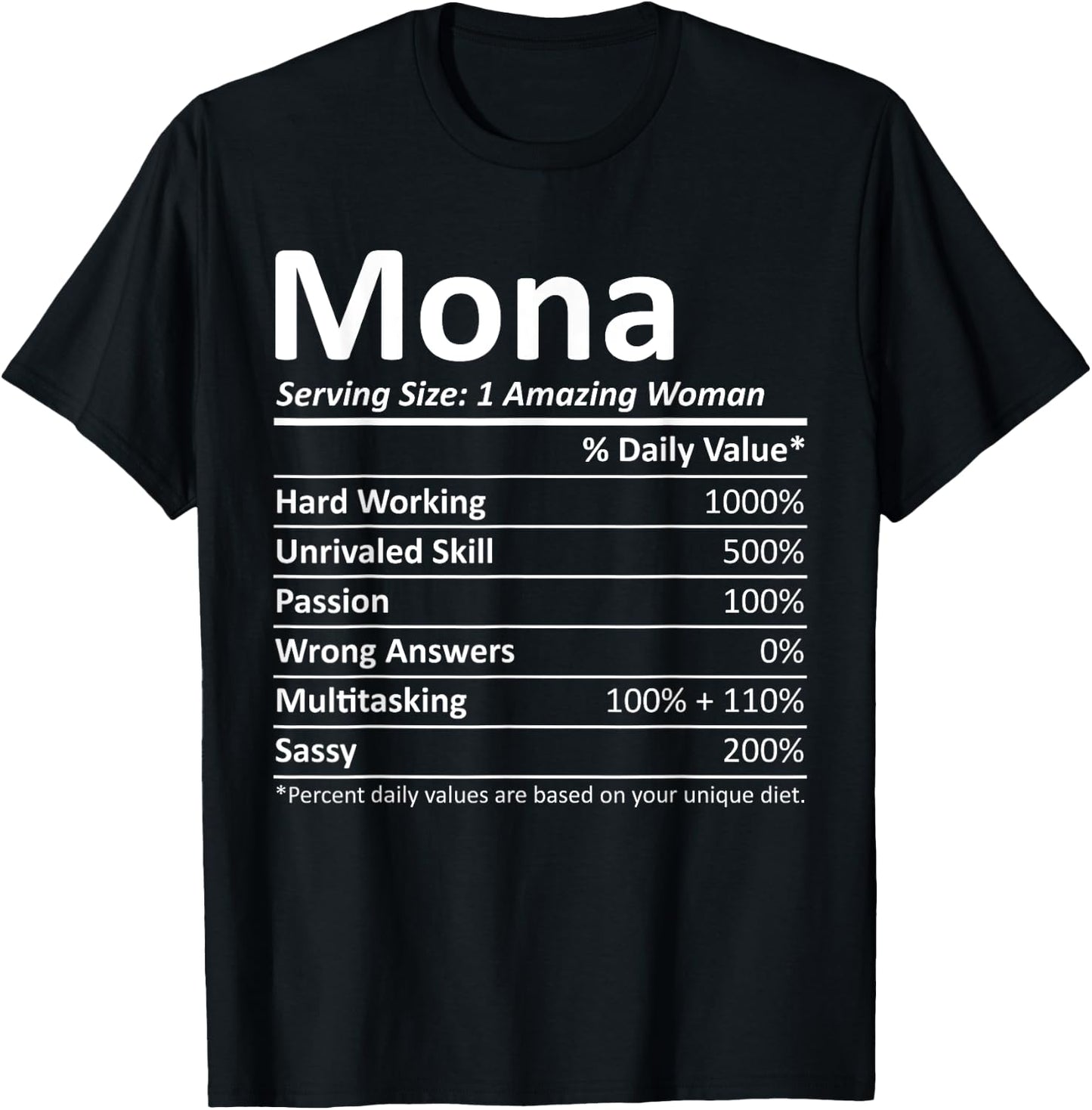 MONA Nutrition Personalized Name Funny Christmas Gift T-Shirt - T-Shirt | Black