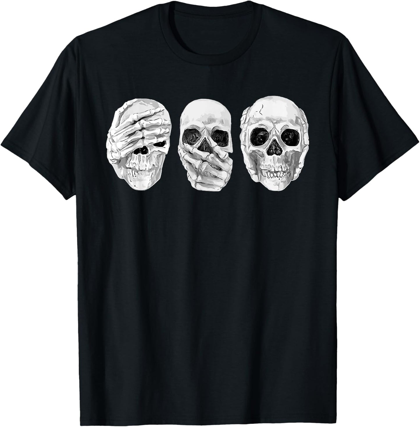 Hear See Speak No Evil Gothic Skulls T-Shirt - T-Shirt | Black