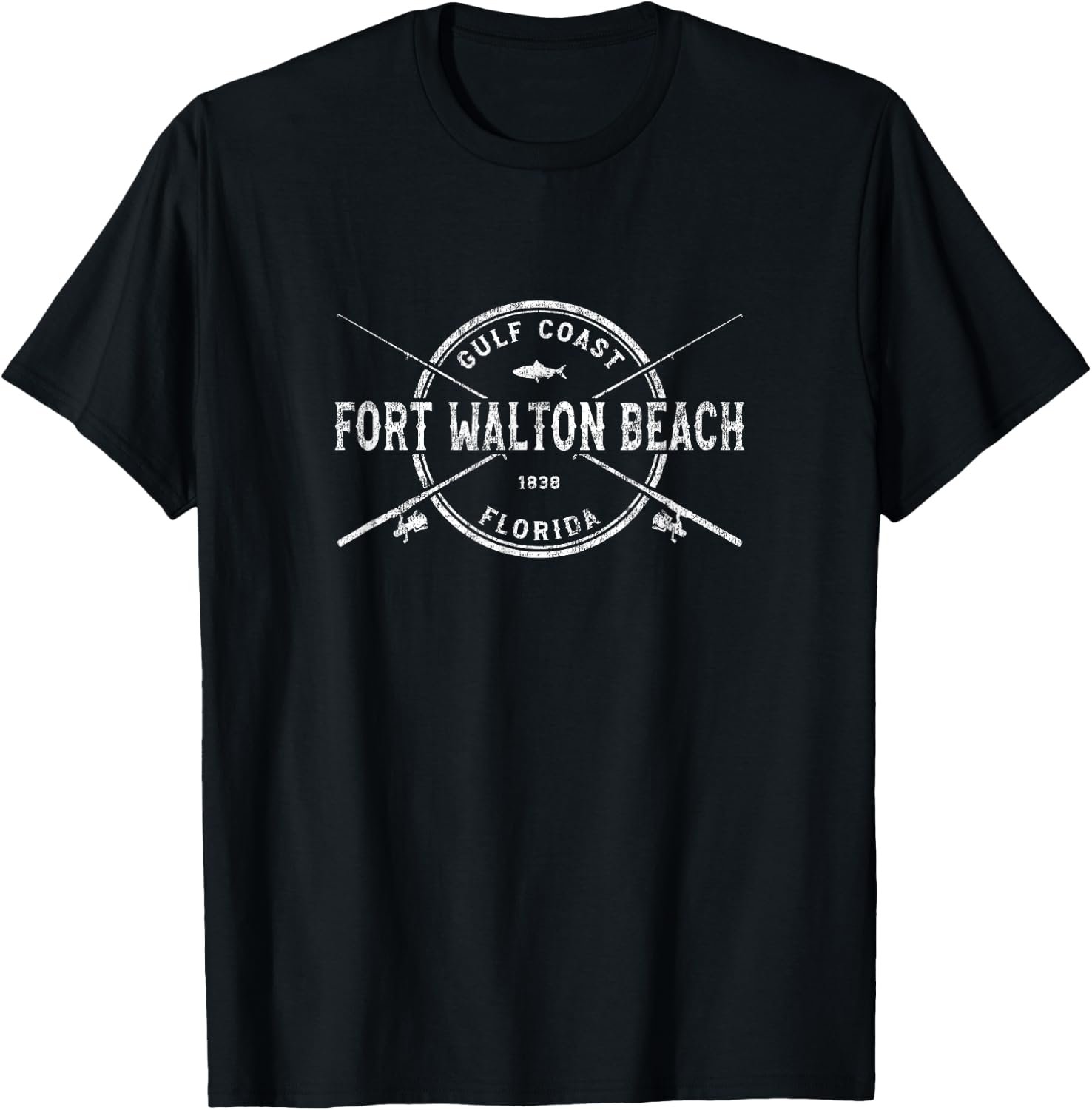 Fort Walton Beach FL Vintage Crossed Fishing Rods T-Shirt - T-Shirt | Black