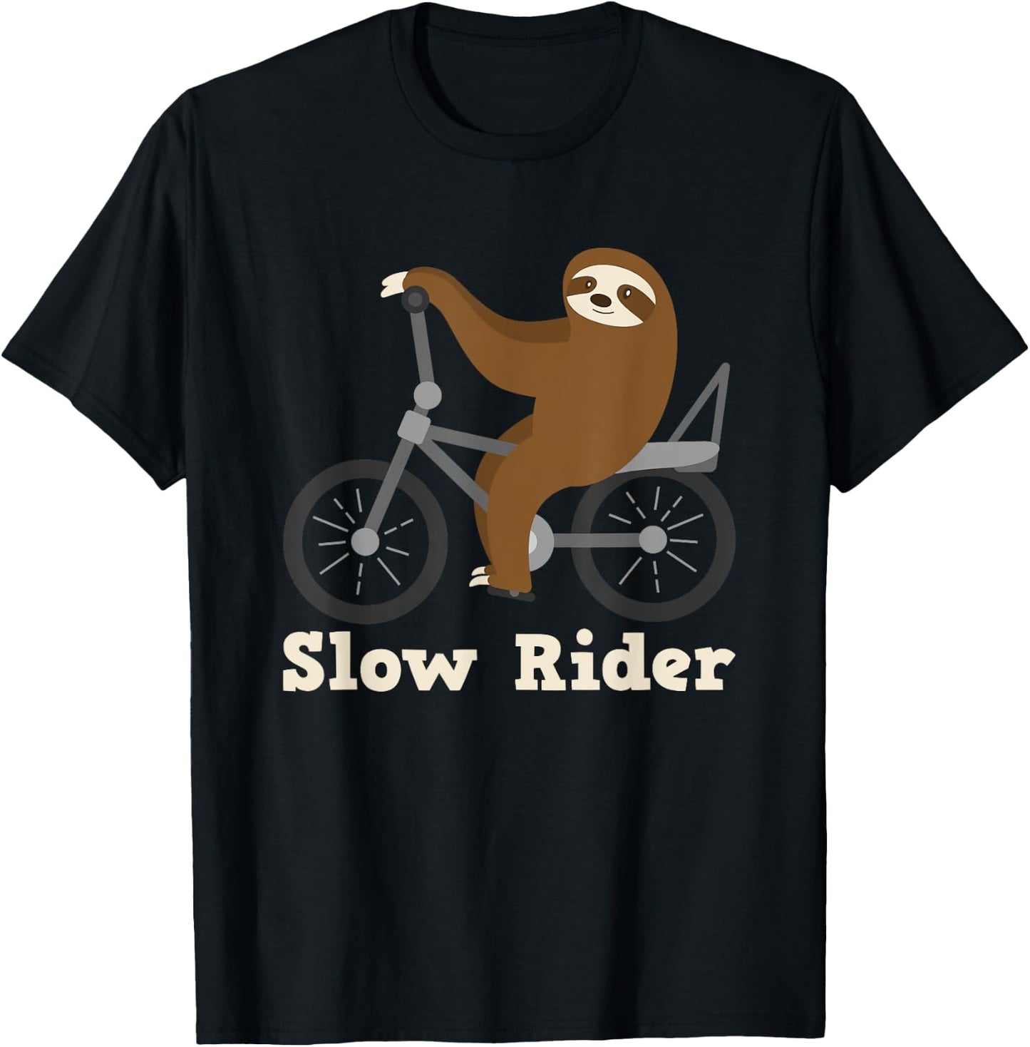 Slow Rider Sloth Cycling Riding Bicycle Biker Lazy Pun Quote T-Shirt - T-Shirt | Black