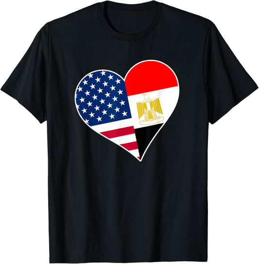 Egypt USA Heart Shirt Egyptian American Flag T-Shirt - T-Shirt | Black
