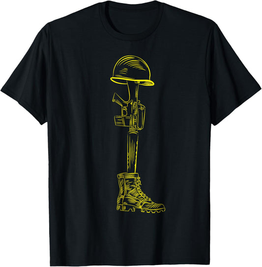 Battlefield Cross Rifle Helmet Memorial T-Shirt - T-Shirt | Black