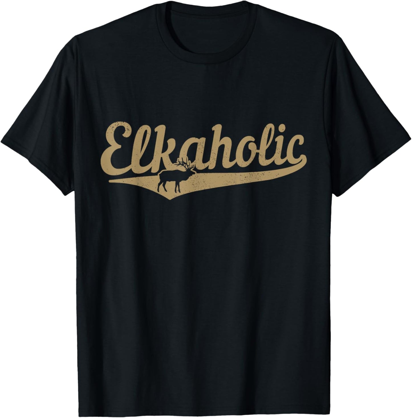 Elkaholic Elk Hunting Vintage Funny Moose Hunter T-Shirt - T-Shirt | Black