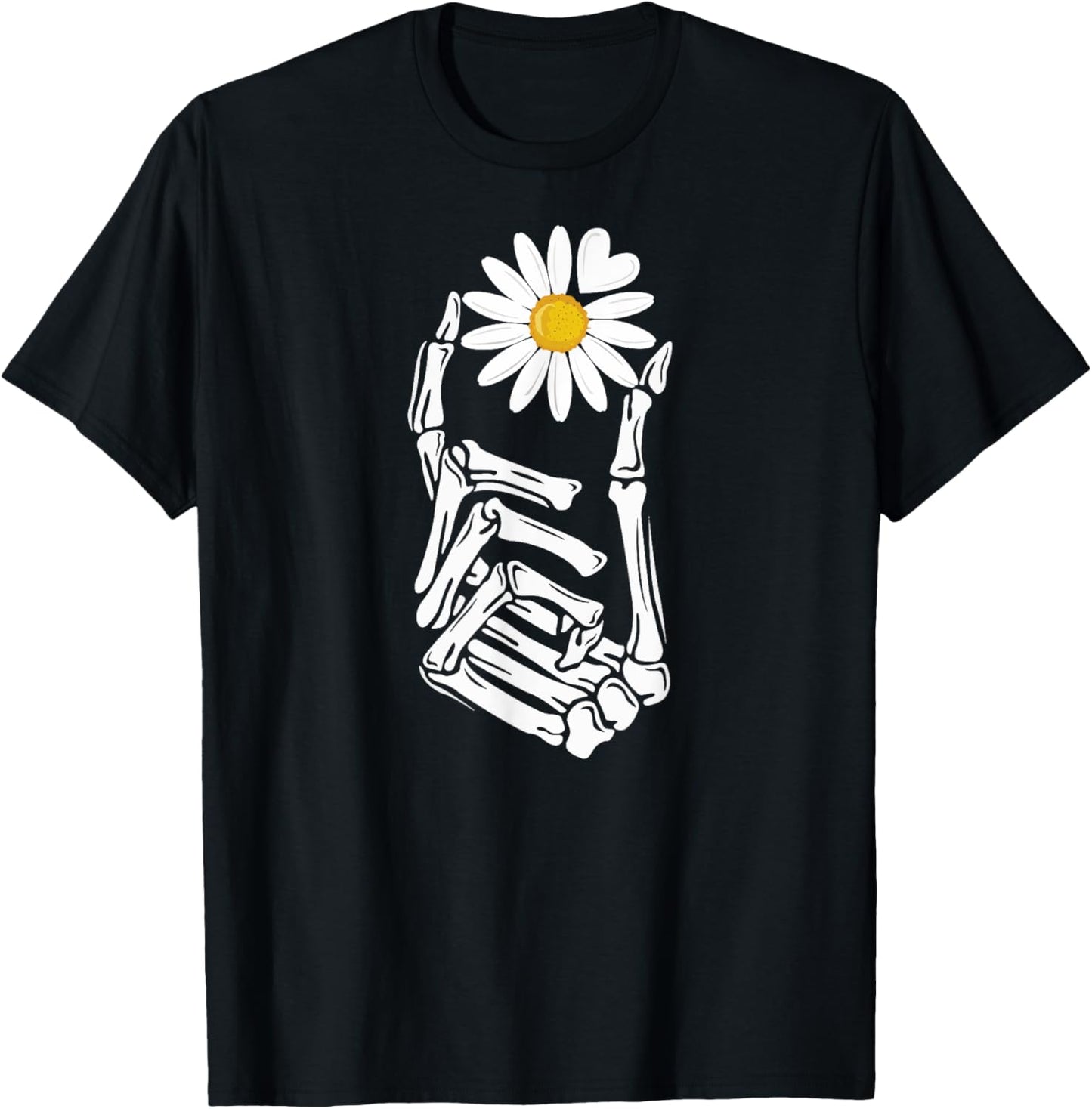Radiology Skeleton Hand Xray Heart Love Spring Daisy flower T-Shirt - T-Shirt | Black