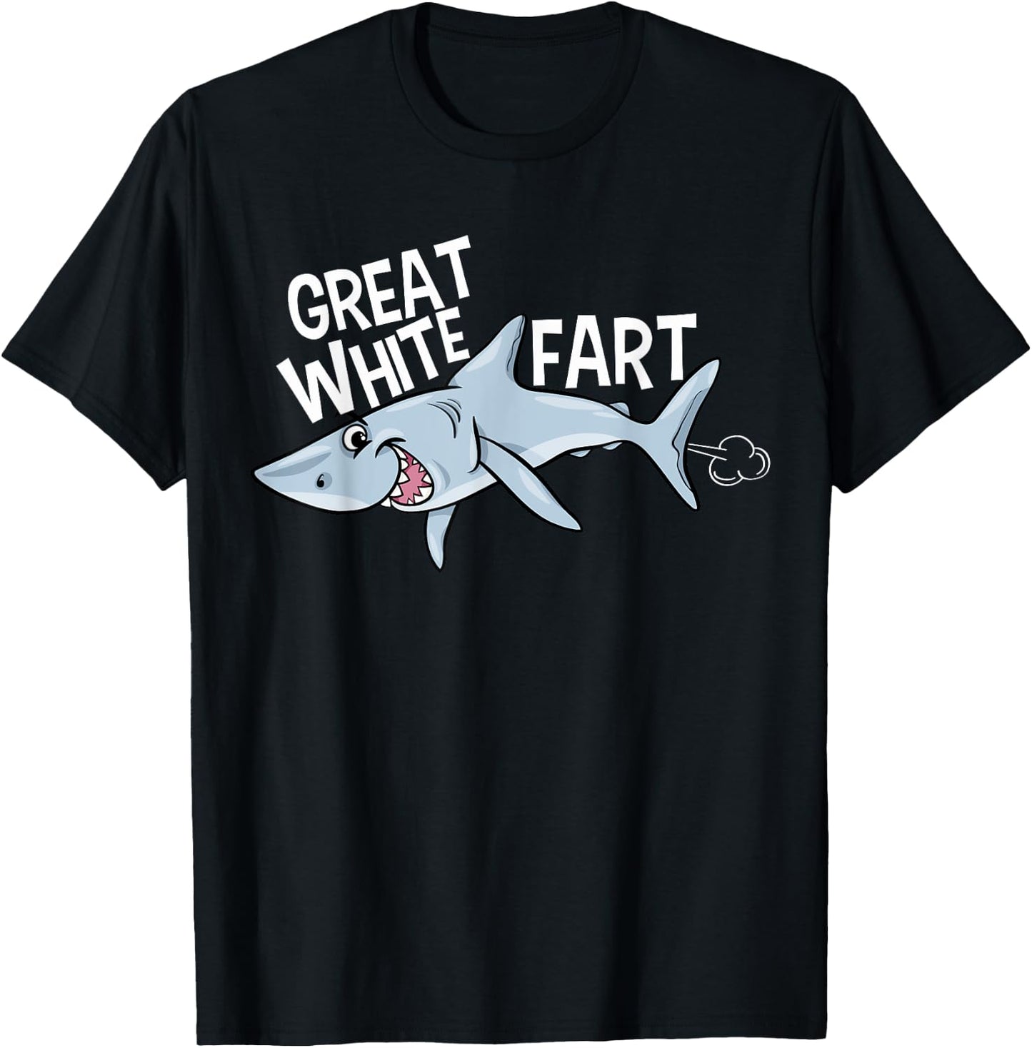 Great White Fart Grinning Shark - Funny Boys Farting T-Shirt - T-Shirt | Black