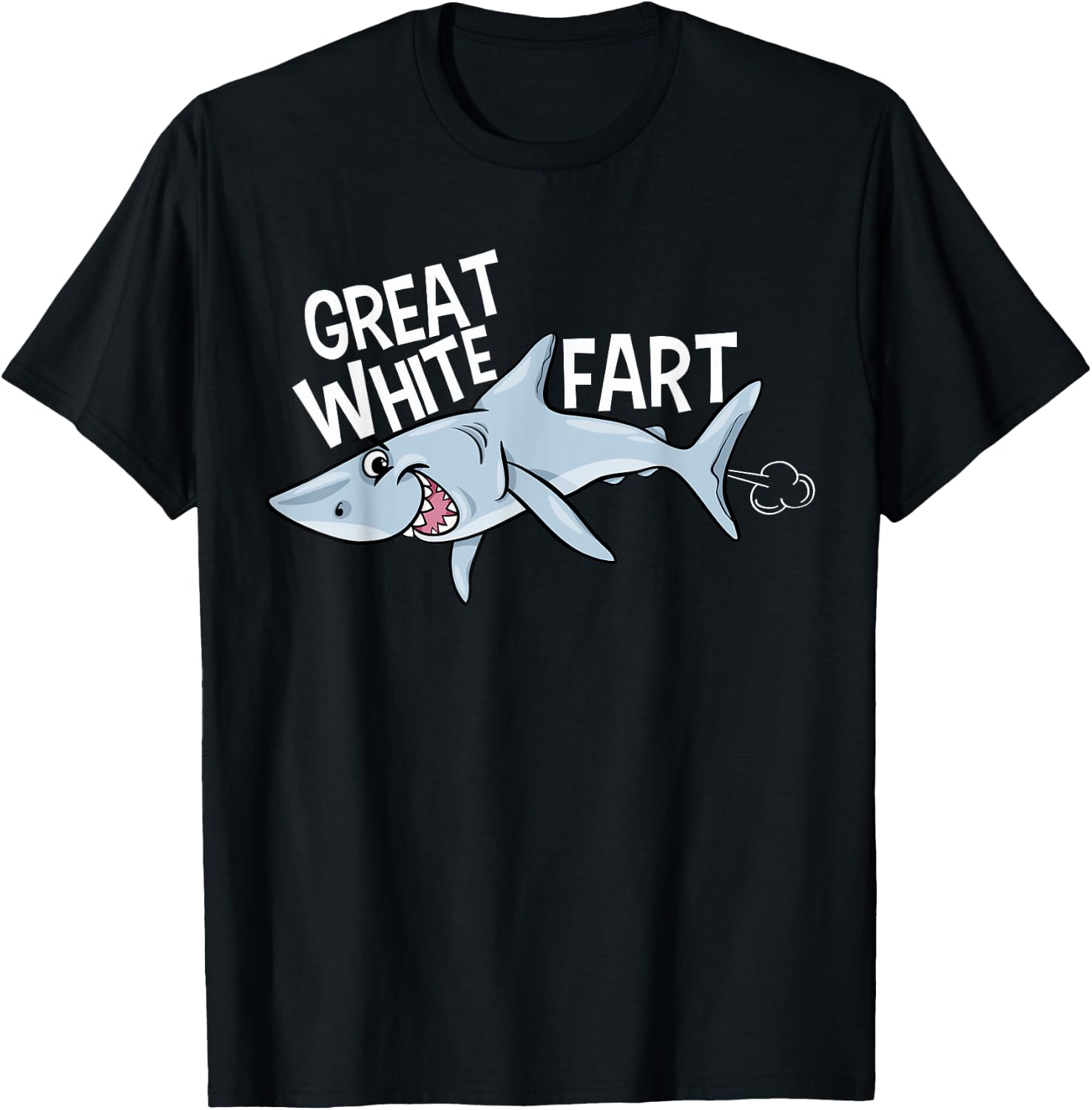 Great White Fart Grinning Shark - Funny Boys Farting T-Shirt - T-Shirt | Black