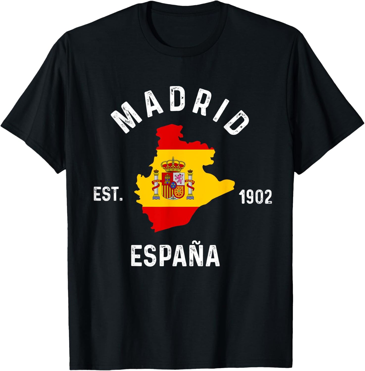 Madrid Espana Spain Est. Souvenir Flag Map Vacation T-Shirt - T-Shirt | Black