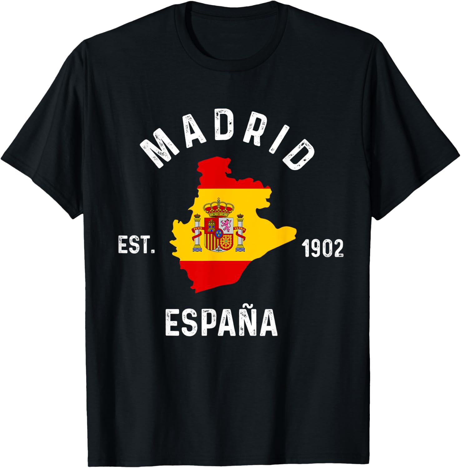 Madrid Espana Spain Est. Souvenir Flag Map Vacation T-Shirt - T-Shirt | Black