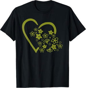 Daisy Spring Blossom Heart Vintage Pyrex (Green) T-Shirt - T-Shirt | Black